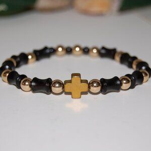 Cross Bracelet,Golden Cross Bracelet,Black and Golden Bracelet,Rosary Bracelet